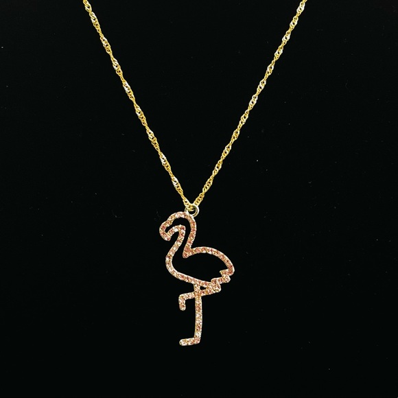 🔴🔴 NEW Pink Flamingo Rhinestone Necklace Chain Necklace Pink - Picture 4 of 13